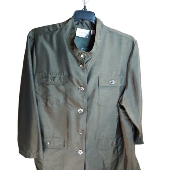 Linea By Louis Dell'olio 2X NWOT Jacket top with belt,pockets olive linen look - Picture 2 of 13